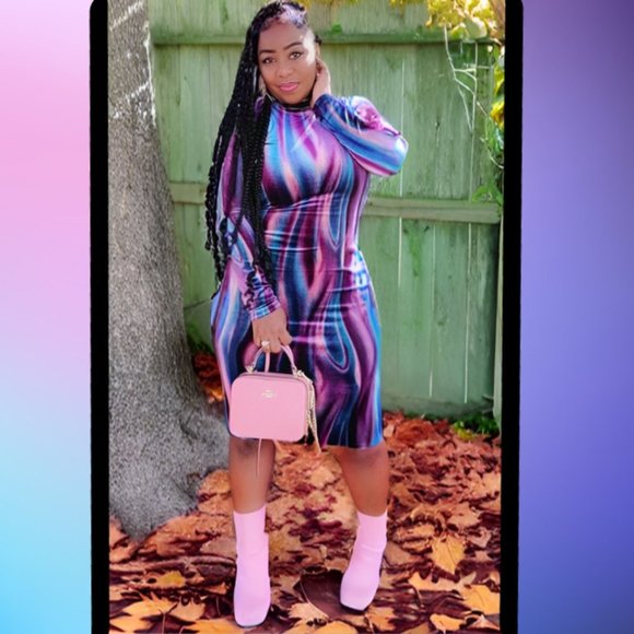 Long Sleeve Midi Dress Velvet Votique Purple & Blue-Green Ombre' - Picture 8 of 8